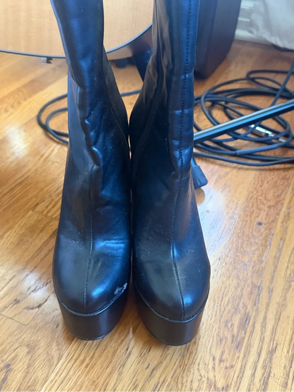 Black Platform Block Heel Ankle Boots - Women's
